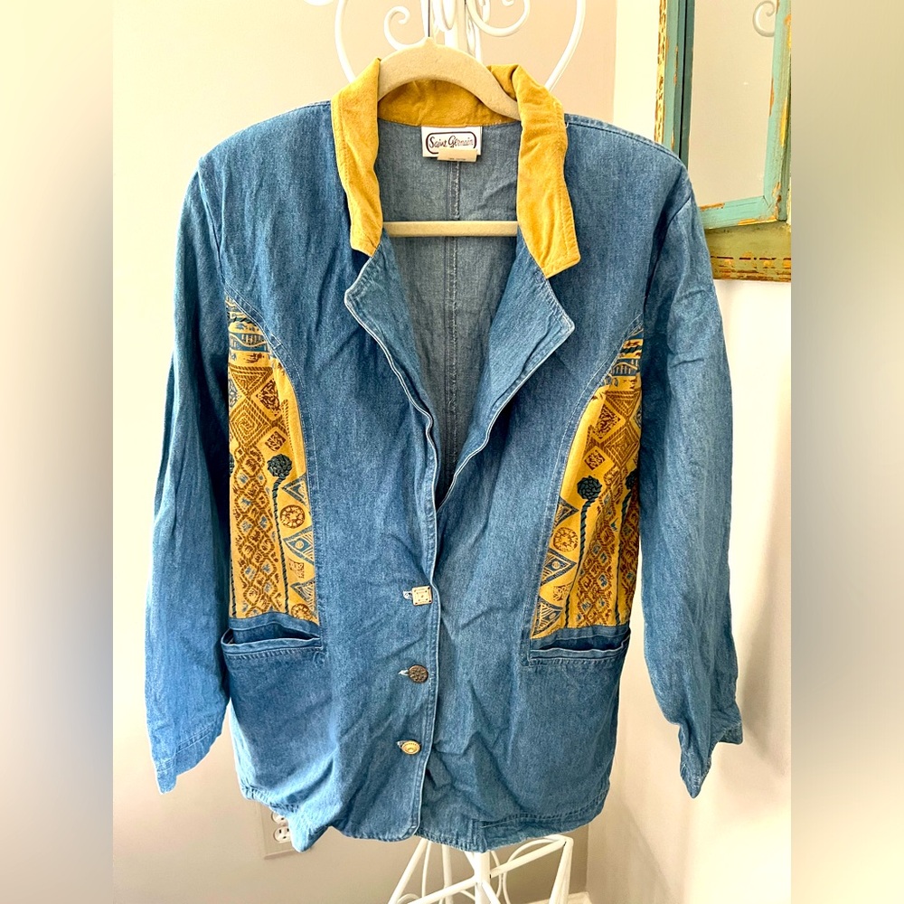 Vintage Saint Germain Paris Lightweight Denim Button Down Jacket Medium Cotton‎